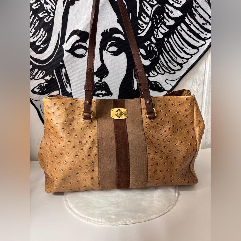 Furla Ostrich Embossed tote with suede stripes